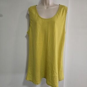 Flax Size Large 100% Green Linen Sleeveless Tank Relaxed Tunic Top Shirt *FLAW